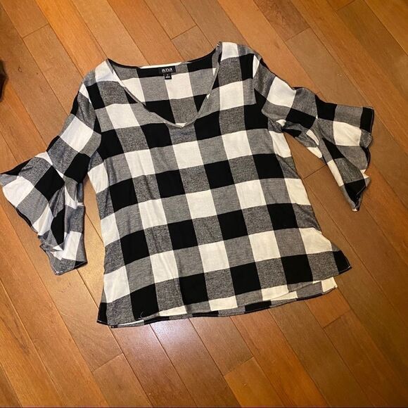 AnA Buffalo Plaid Small Flutter Sleeve Flannel - Picture 1 of 8